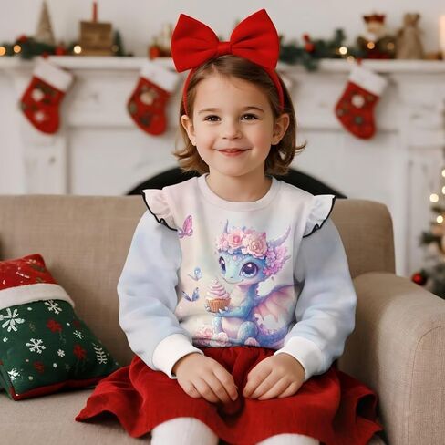 WELLFLYHOM Girl's Graphic Shirts Top 1-8T Long Sleeve Crewneck Sweatshirts Pullover Drop Shoulder Sweater Top in Saudi Arabia