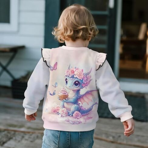 WELLFLYHOM Girl's Graphic Shirts Top 1-8T Long Sleeve Crewneck Sweatshirts Pullover Drop Shoulder Sweater Top in Saudi Arabia