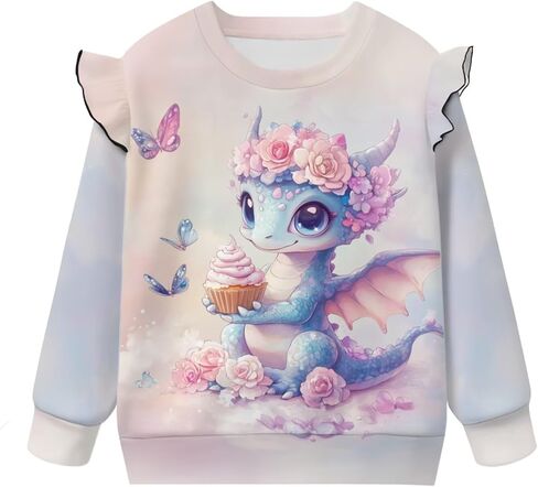 WELLFLYHOM Girl's Graphic Shirts Top 1-8T Long Sleeve Crewneck Sweatshirts Pullover Drop Shoulder Sweater Top in Saudi Arabia