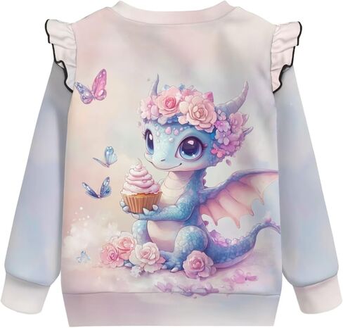 WELLFLYHOM Girl's Graphic Shirts Top 1-8T Long Sleeve Crewneck Sweatshirts Pullover Drop Shoulder Sweater Top in Saudi Arabia