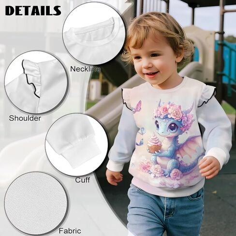 WELLFLYHOM Girl's Graphic Shirts Top 1-8T Long Sleeve Crewneck Sweatshirts Pullover Drop Shoulder Sweater Top in Saudi Arabia