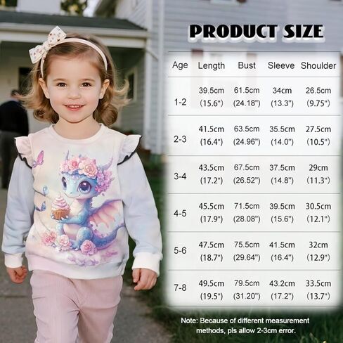 WELLFLYHOM Girl's Graphic Shirts Top 1-8T Long Sleeve Crewneck Sweatshirts Pullover Drop Shoulder Sweater Top in Saudi Arabia