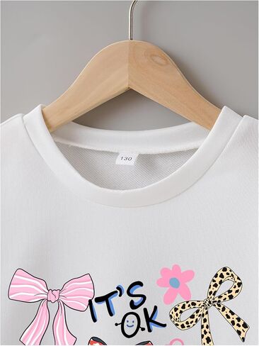 Girl's Bowknot Graphic Crewneck Sweatshirts Long Sleeve Pullovers Casual Fall Clothes in Saudi Arabia