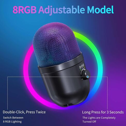 ميكروفون USB للكمبيوتر الشخصي - ميكروفون ألعاب الكمبيوتر مع إضاءة RGB لجهاز PS 4&5، خلط الصوت المزدوج، كتم الصوت، مخرج سماعة الرأس، ميكروفون مكثف هاي فاي 192 كيلو هرتز/24 بت للبث والغناء وتسجيل البودكاست in Kuwait