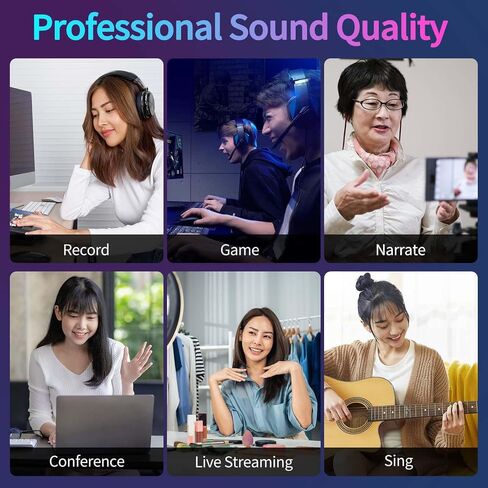 USB Microphone for PC - Computer Gaming Mic with RGB Lighting for PS 4&5,Dual Audio Mixing,Mute,Headphone Output,192KHz/24Bit Hi-Fi Condenser Microphone for Streaming,Singing,Podcast Recording in Saudi Arabia