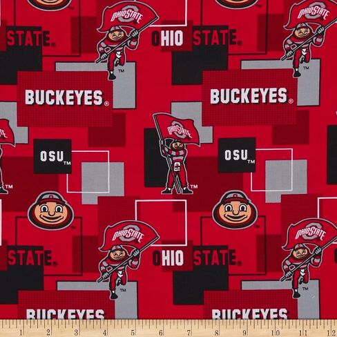 Sykel Enterprises Colleigate Cotton Ohio State University Blocks Red/Black Fabric By The Yard in Saudi Arabia