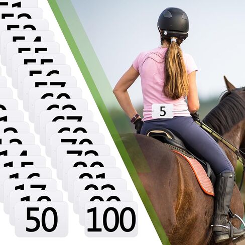 100 مجموعة من أرقام الفروسية المستطيلة من البولي بروبلين مع سلسلة مرايل للجري وحامل رقم السباق ومستلزمات عرض الخيل وإكسسوارات عرض الترويض وأحداث السباقات (الأرقام 1-100) in Saudi Arabia