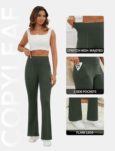 سراويل ضيقة مضيئة للنساء سراويل يوجا عالية الخصر مع جيوب للتمرين في صالة الألعاب الرياضية والعمل على البطن والتحكم في السراويل الضيقة in Kuwait