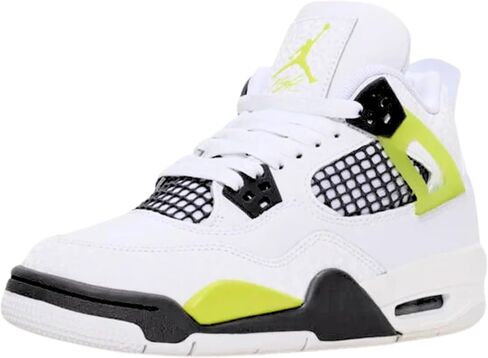 حذاء Nike Air Jordan 4 Retro (PS) للأطفال الكبار، أبيض/LT-Lemon Twist (HJ5990-100). in Kuwait
