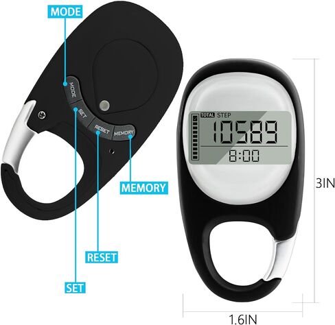 3D Pedometer with Carabiner, Accurate Step Tracker, Step Counter, Distance Tracker, 7 Days Memory, Calorie Counter for Men Women Kids Seniors in Saudi Arabia
