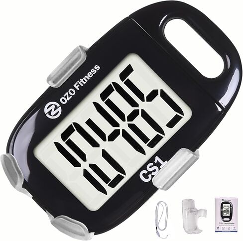 OZO Fitness Clip-on 3D Pedometer for Walking Steps Counter with Lanyard, Simple Exercise Tracker for Women and Seniors with Large Accurate Digital Display, Portable Minimalist Sports Monitor in Saudi Arabia
