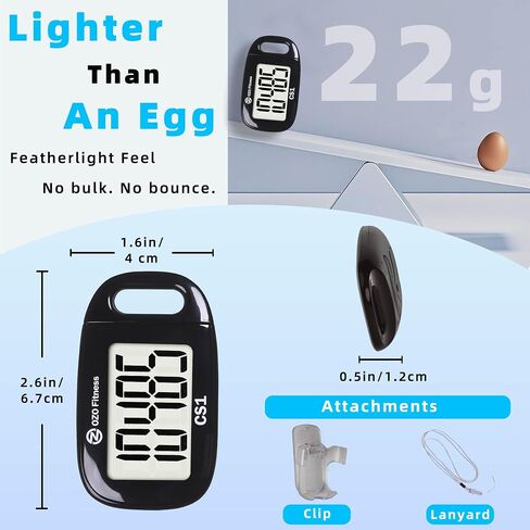 OZO Fitness Clip-on 3D Pedometer for Walking Steps Counter with Lanyard, Simple Exercise Tracker for Women and Seniors with Large Accurate Digital Display, Portable Minimalist Sports Monitor in Saudi Arabia