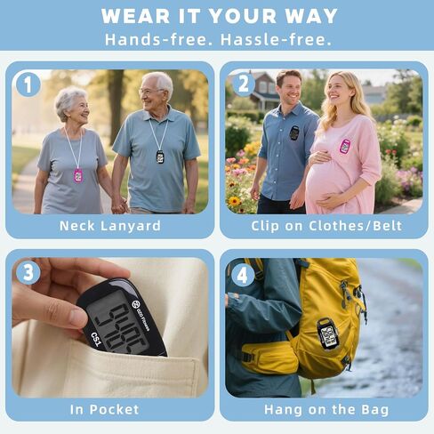 OZO Fitness Clip-on 3D Pedometer for Walking Steps Counter with Lanyard, Simple Exercise Tracker for Women and Seniors with Large Accurate Digital Display, Portable Minimalist Sports Monitor in Saudi Arabia