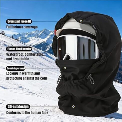 Agriculturi 3 in 1 Winter Ski Windproof Hood, Waterproof Fleece Lined Hood Hat, Suitable for Skiing, Hiking & Cycling in Saudi Arabia