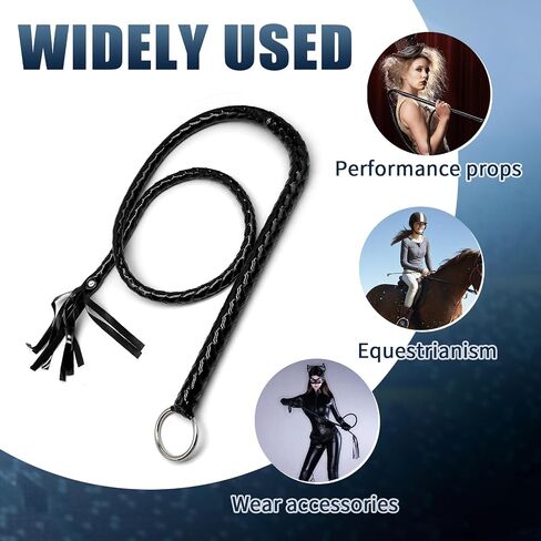 Faux Leather Black Whip Costume Whip Handmade Bullwhip, Whips for Stage Performance Racing Cosplay Costume Accessories,Whip Costume Accessory Horse Riding Crops Equestrianism in Saudi Arabia