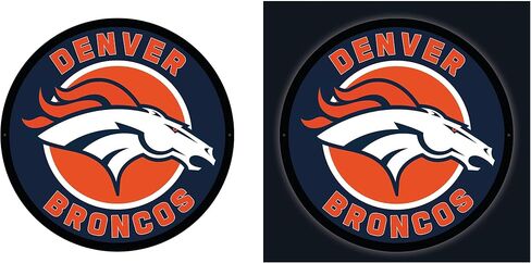 Team Sports America Evergreen NFL Denver Broncos | Ultra-Thin LED Light Wall Sign Decor | 23 Inch Round | Made in the USA in Saudi Arabia