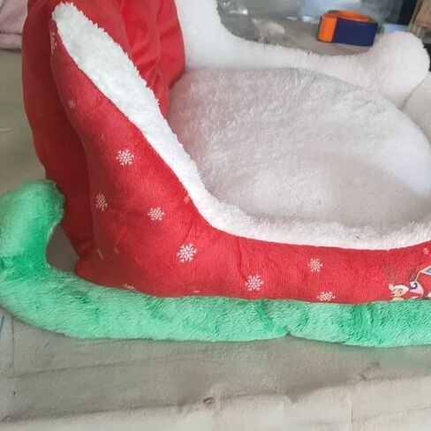 Christmas Sled Pet Bed, Red and White Plush Winter Nest for Dogs and Cats, Removable Washable Holiday Theme, 31.5 x 21.7 x 15 Inches in Saudi Arabia