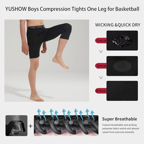 2 Pack 3/4 Boys Compression Pants One Leg Compression Tights Quick Dry Basketball Leggings Running Sports Athletic in Saudi Arabia
