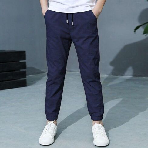 Boys Linen Pants with Pockets Elastic Waist Trousers Lightweight Athletic Joggers Casual Chino Pants School Uniform in Saudi Arabia