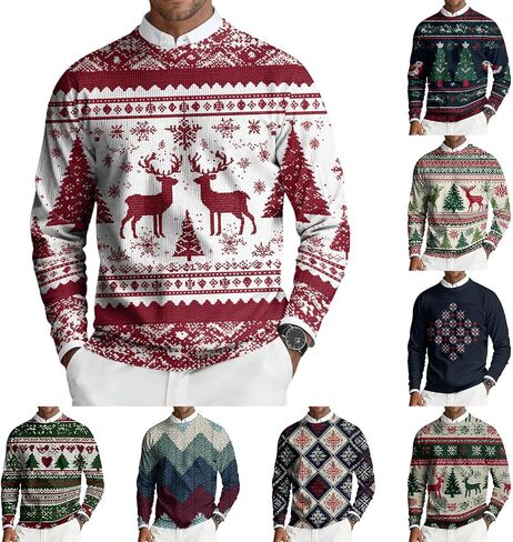 2025 Christmas Sweaters for Men Funny Graphic Holiday Outfit Ribbed Knit Crewneck Shirts Trendy Winter Pullover in Saudi Arabia