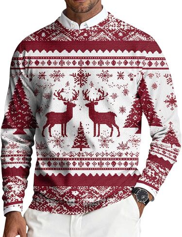 2025 Christmas Sweaters for Men Funny Graphic Holiday Outfit Ribbed Knit Crewneck Shirts Trendy Winter Pullover in Saudi Arabia