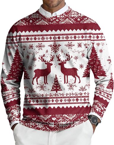 2025 Christmas Sweaters for Men Funny Graphic Holiday Outfit Ribbed Knit Crewneck Shirts Trendy Winter Pullover in Saudi Arabia