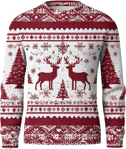 2025 Christmas Sweaters for Men Funny Graphic Holiday Outfit Ribbed Knit Crewneck Shirts Trendy Winter Pullover in Saudi Arabia