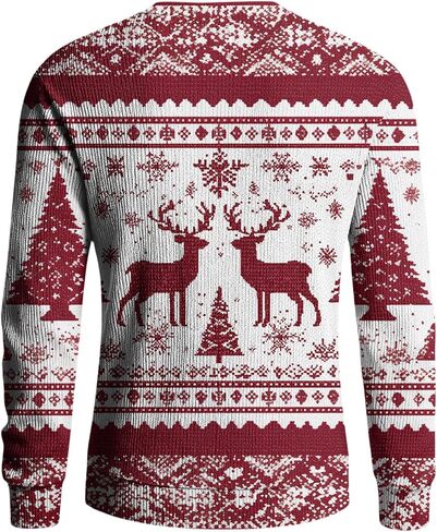 2025 Christmas Sweaters for Men Funny Graphic Holiday Outfit Ribbed Knit Crewneck Shirts Trendy Winter Pullover in Saudi Arabia