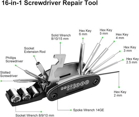 Bike Tool Kit, 16 in 1 Bicycle Biking Gear Allen Wrenches Sets for Road Mountain MTB, Portable Bikes Repair Tool Kit, Bike Accessories, Black in Saudi Arabia