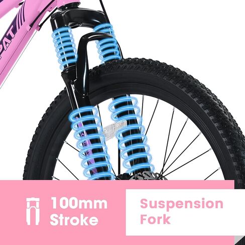 دراجة جبلية 24/26 بوصة للنساء والفتيات، دراجة جبلية 21 سرعة مع قرص/فرامل على شكل حرف V ونظام تعليق شوكة أمامي، إطار من الصلب الكربوني دراجة MTB in Kuwait