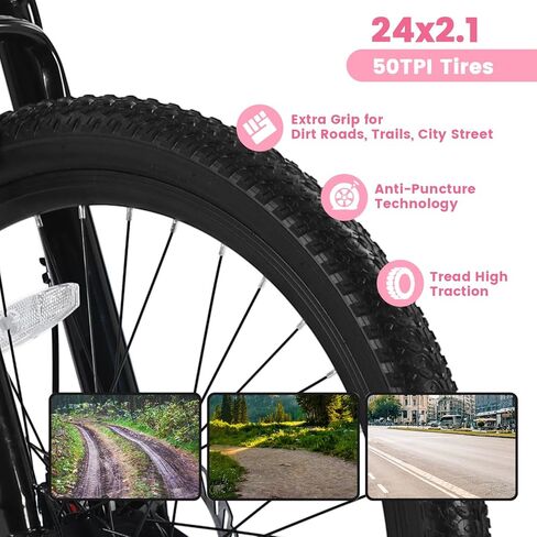 دراجة جبلية 24/26 بوصة للنساء والفتيات، دراجة جبلية 21 سرعة مع قرص/فرامل على شكل حرف V ونظام تعليق شوكة أمامي، إطار من الصلب الكربوني دراجة MTB in Kuwait