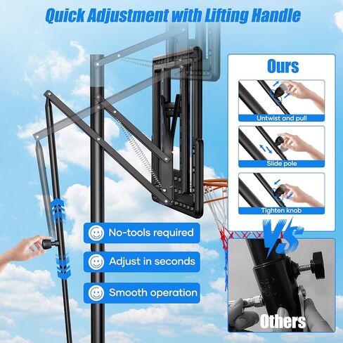 Asbest 44" Portable Basketball Hoop Outdoor | 5.5-10ft Stepless Adjustable Height Basketball Goal System for Driveway, Backyard, for All Ages in Saudi Arabia