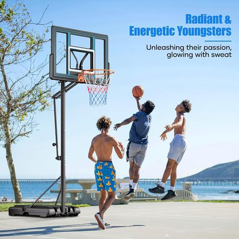 Asbest 44" Portable Basketball Hoop Outdoor | 5.5-10ft Stepless Adjustable Height Basketball Goal System for Driveway, Backyard, for All Ages in Saudi Arabia
