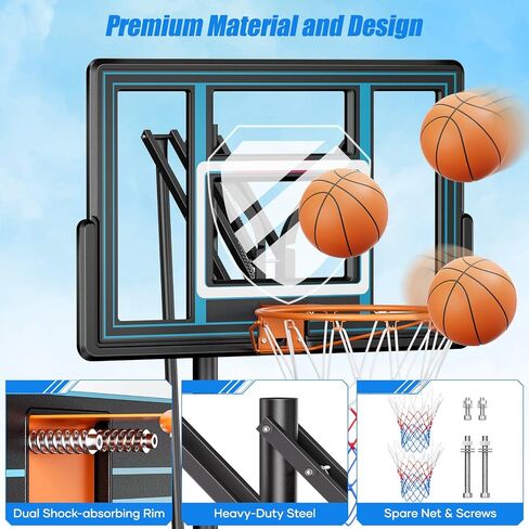 Asbest 44" Portable Basketball Hoop Outdoor | 5.5-10ft Stepless Adjustable Height Basketball Goal System for Driveway, Backyard, for All Ages in Saudi Arabia