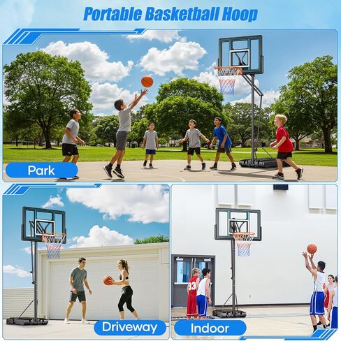 Asbest 44" Portable Basketball Hoop Outdoor | 5.5-10ft Stepless Adjustable Height Basketball Goal System for Driveway, Backyard, for All Ages in Saudi Arabia