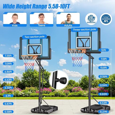 Asbest 44" Portable Basketball Hoop Outdoor | 5.5-10ft Stepless Adjustable Height Basketball Goal System for Driveway, Backyard, for All Ages in Saudi Arabia
