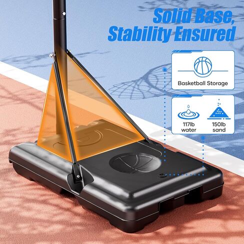 Asbest 44" Portable Basketball Hoop Outdoor | 5.5-10ft Stepless Adjustable Height Basketball Goal System for Driveway, Backyard, for All Ages in Saudi Arabia