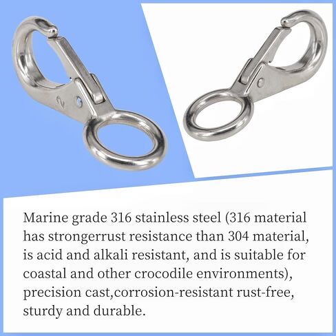 Stainless Steel 316 Spring Snap Hook – Fixed Eye Clip for Boat, Flag Pole, Keychain, Car Keys | Rustproof Snap Shackle with High-Strength Locking Mechanism | Quality Snap Clip Leash Hook in Saudi Arabia