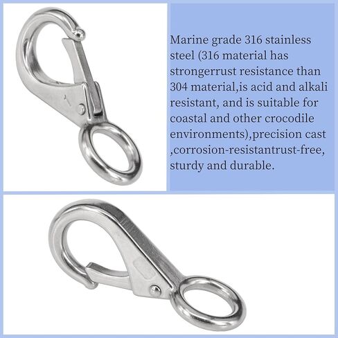 Stainless Steel 316 Spring Snap Hook – Fixed Eye Clip for Boat, Flag Pole, Keychain, Car Keys | Rustproof Snap Shackle with High-Strength Locking Mechanism | Quality Snap Clip Leash Hook in Saudi Arabia