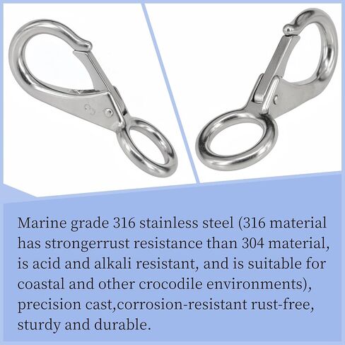 Stainless Steel 316 Spring Snap Hook – Fixed Eye Clip for Boat, Flag Pole, Keychain, Car Keys | Rustproof Snap Shackle with High-Strength Locking Mechanism | Quality Snap Clip Leash Hook in Saudi Arabia