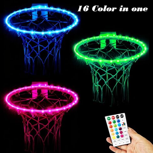 Basketball Hoop Lights Outdoor,Basketball Accessories for Boys,16 Color Led Basketball Hoop,Led Basketball Hoop,Gifts for Basketball Lovers,Remote Control,Waterproof, Super Bright in Saudi Arabia