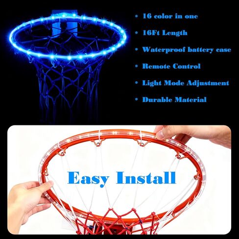 Basketball Hoop Lights Outdoor,Basketball Accessories for Boys,16 Color Led Basketball Hoop,Led Basketball Hoop,Gifts for Basketball Lovers,Remote Control,Waterproof, Super Bright in Saudi Arabia