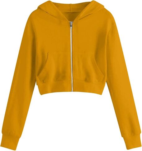 Girls Cropped Zip Up Hoodies Casual Hooded Crop Sweatshirts Long Sleeve Athletic Preppy Track Jacket with Pockets in Saudi Arabia