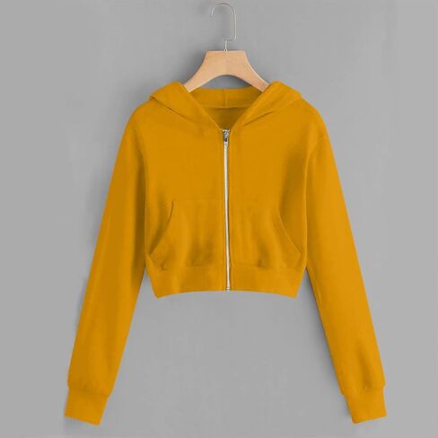 Girls Cropped Zip Up Hoodies Casual Hooded Crop Sweatshirts Long Sleeve Athletic Preppy Track Jacket with Pockets in Saudi Arabia