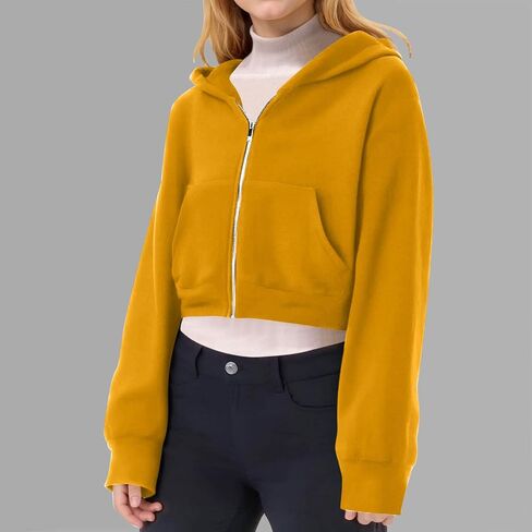 Girls Cropped Zip Up Hoodies Casual Hooded Crop Sweatshirts Long Sleeve Athletic Preppy Track Jacket with Pockets in Saudi Arabia