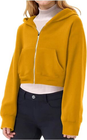 Girls Cropped Zip Up Hoodies Casual Hooded Crop Sweatshirts Long Sleeve Athletic Preppy Track Jacket with Pockets in Saudi Arabia