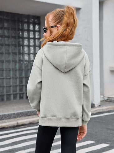 Haloumoning Girls Athletic Quarter Zip Fleece Hoodies Kids Side Slits Sweatshirts Thumb Hole Pullover Tops 5-14 Years in Saudi Arabia
