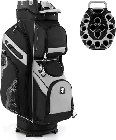 Goplus Lightweight Golf Cart Bag, Molded Lock Top Golf Club Bag w/14-Way Full Length Organizer Dividers, 11 Pockets, Cooler Bag, Straps, Umbrella Holder & Rain Hood for Men Women in Saudi Arabia