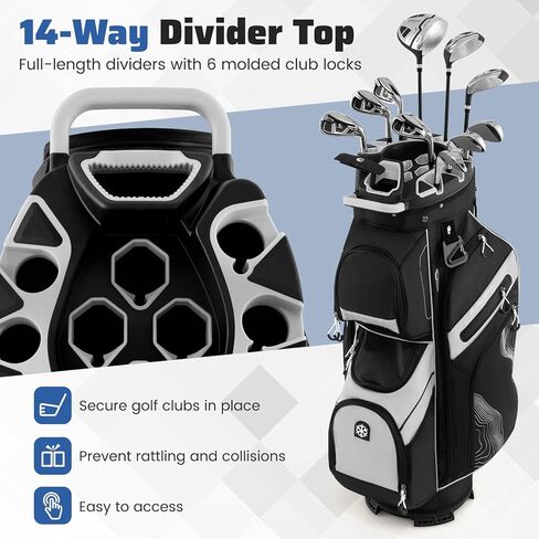 Goplus Lightweight Golf Cart Bag, Molded Lock Top Golf Club Bag w/14-Way Full Length Organizer Dividers, 11 Pockets, Cooler Bag, Straps, Umbrella Holder & Rain Hood for Men Women in Saudi Arabia