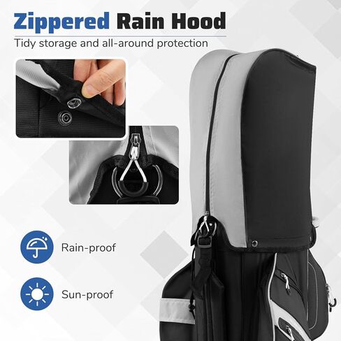 Goplus Lightweight Golf Cart Bag, Molded Lock Top Golf Club Bag w/14-Way Full Length Organizer Dividers, 11 Pockets, Cooler Bag, Straps, Umbrella Holder & Rain Hood for Men Women in Saudi Arabia